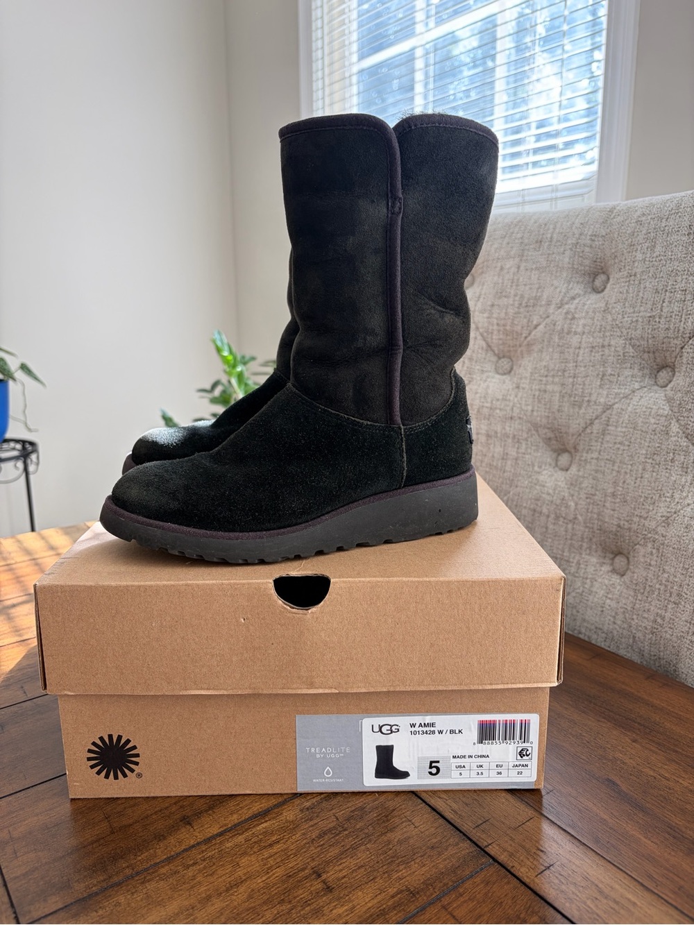 UGG Black Suede Mid-Calf Wedge Boots